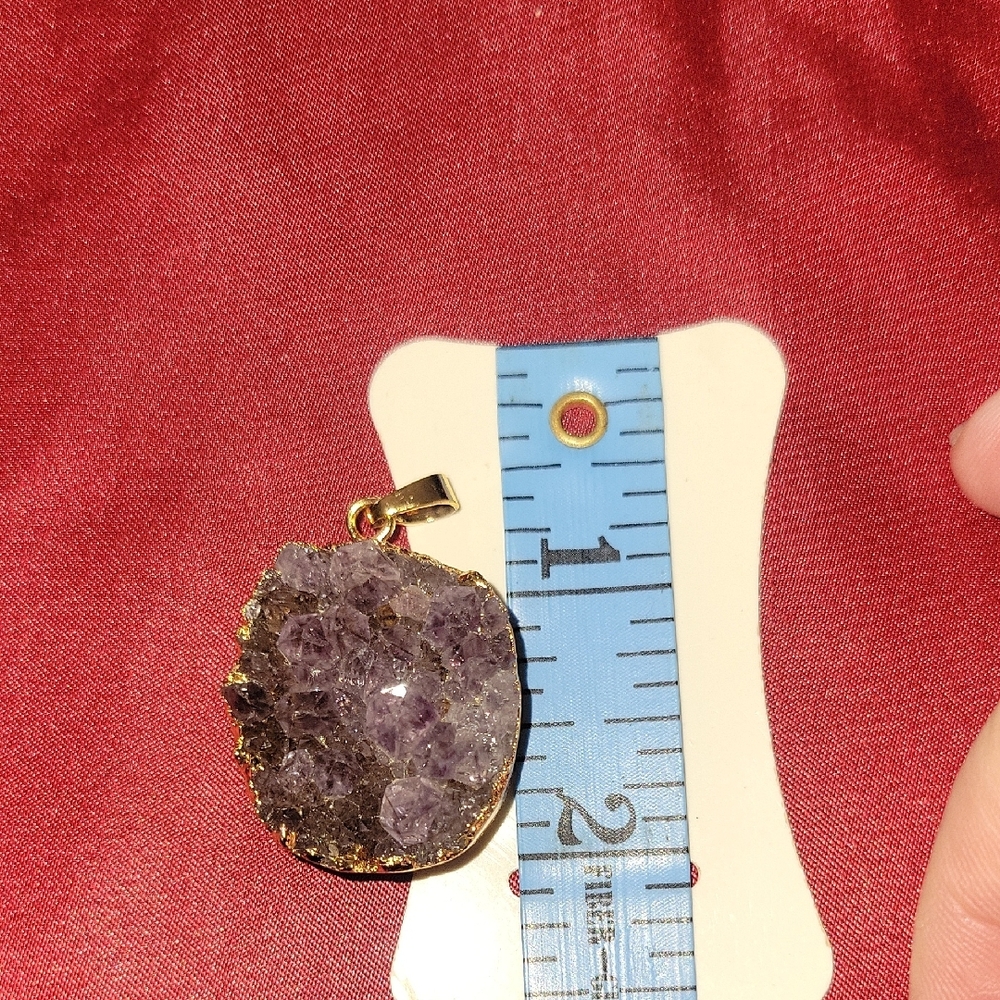 Unique Chunky Gold Wrap Bright Sparkly Amethyst Crystal Natural Geode Pendant - Picture 6 of 7